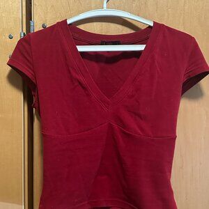 Deep Red V-Neck Fitted Top